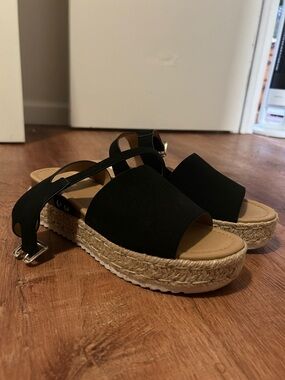 Soda Black Espadrille Platform Sandals with Ankle Strap